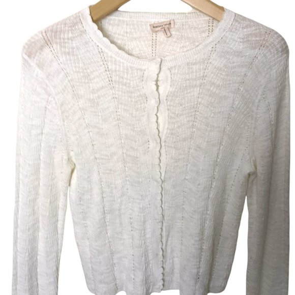 NWOT Rebecca Taylor Chevron Cardigan Large Cream Cotton Blend Sweater - Picture 6 of 7